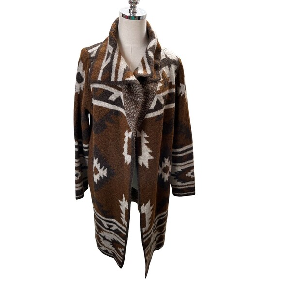 Max Studio Duster Aztec Medium Women's Size Brown Geometric Cardigan Sweater - Picture 1 of 5